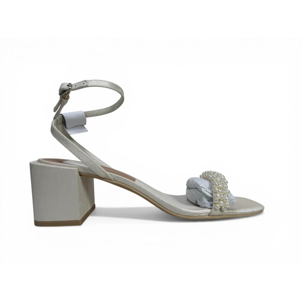 Dolce Vita Zalima Sandals Ivory Pearl Embellished Block Heel Strappy Women‎ 7.5